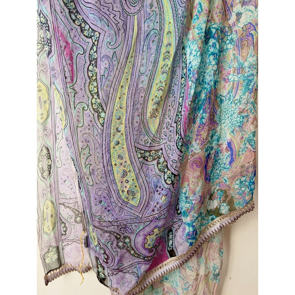 ETRO 100% Silk Scarf Made In Italy Paisley Multicolor Pastel - Picture 8 of 9